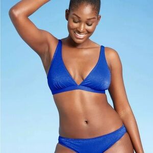 Xhilaration Juniors' Metallic Bralette Bikini Top And Bottom Set Blue Size Small